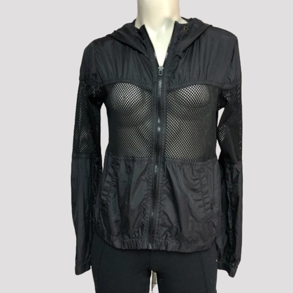 Garage Black Hooded Lightweight Windbreaker Zip Up Jacket With Mesh